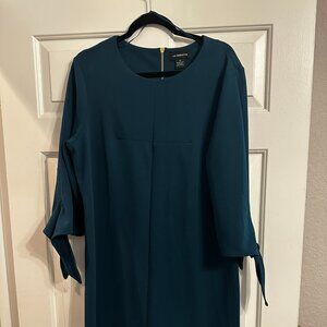 Liz Claiborne Size 16 Teal Shift Dress Tie Sleeves Gold Zipper